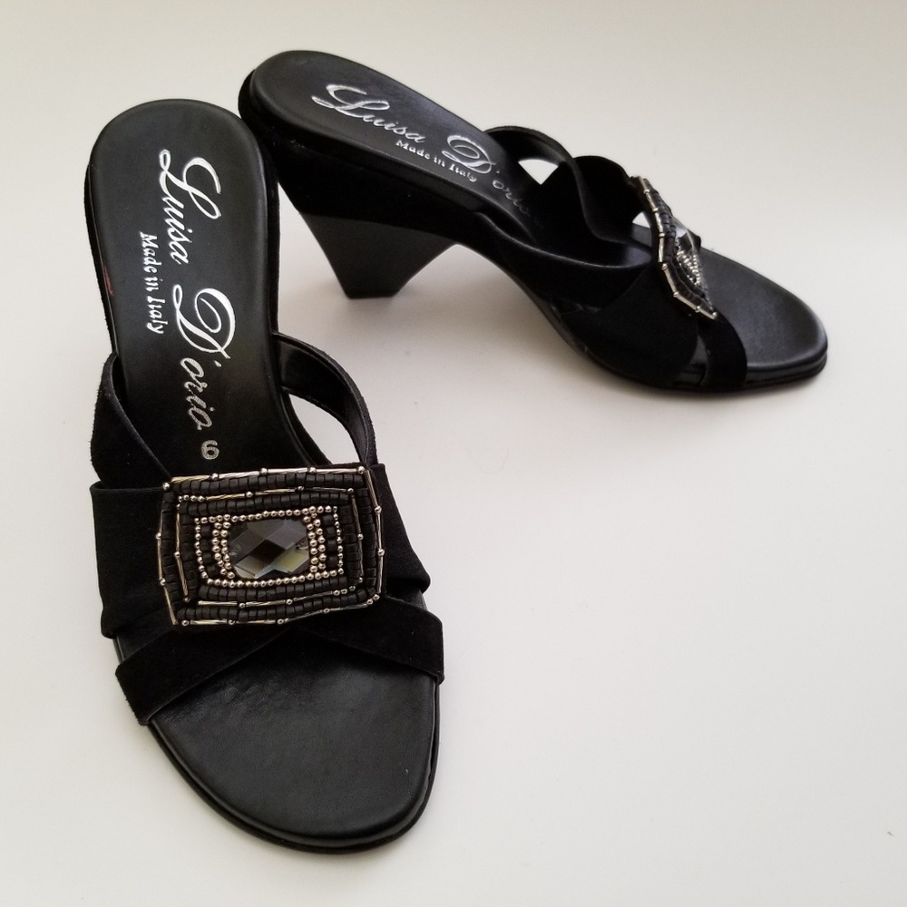 Luisa D'orio Black Wedge Sandals Mules